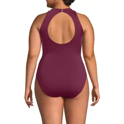 Women's Tugless High Neck Portrait Back One Piece Swimsuit