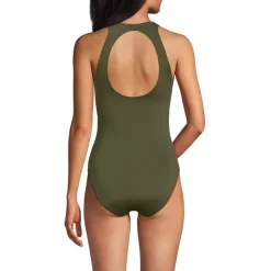 Women's Tugless High Neck Portrait Back One Piece Swimsuit