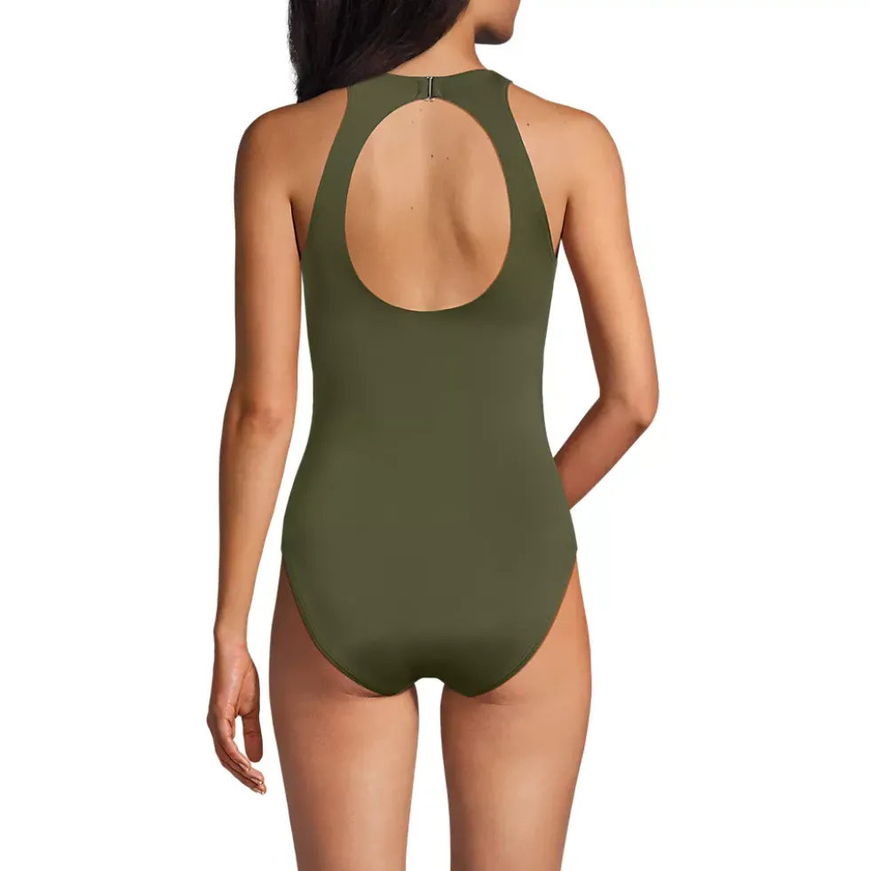 Women's Tugless High Neck Portrait Back One Piece Swimsuit