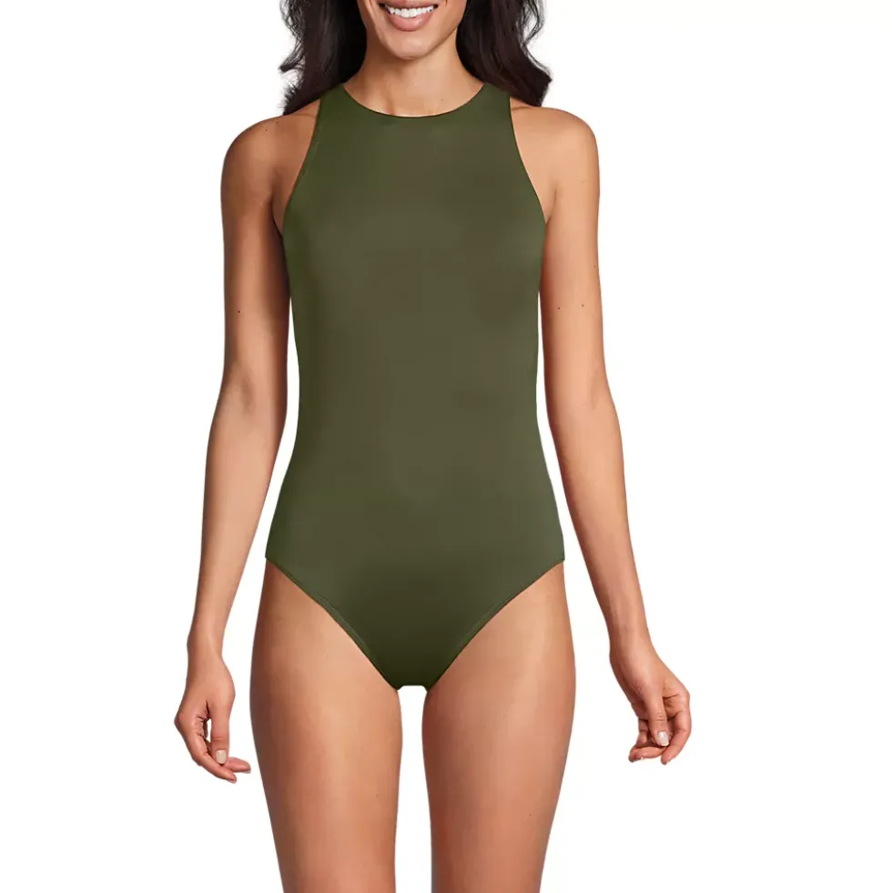 Women's Tugless High Neck Portrait Back One Piece Swimsuit