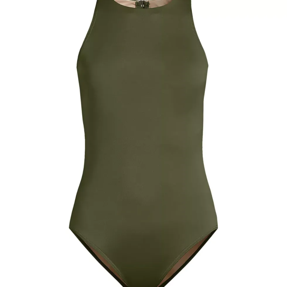 Women's Tugless High Neck Portrait Back One Piece Swimsuit