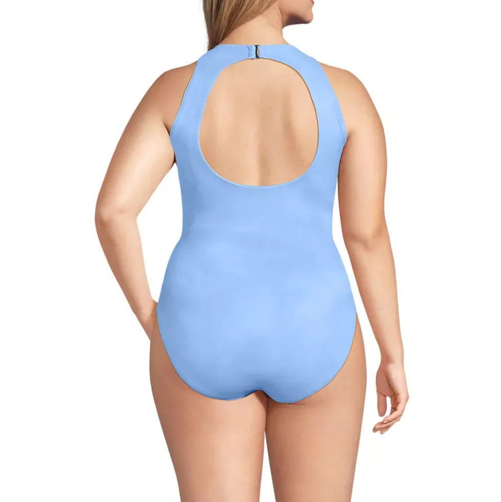 Women's Tugless High Neck Portrait Back One Piece Swimsuit