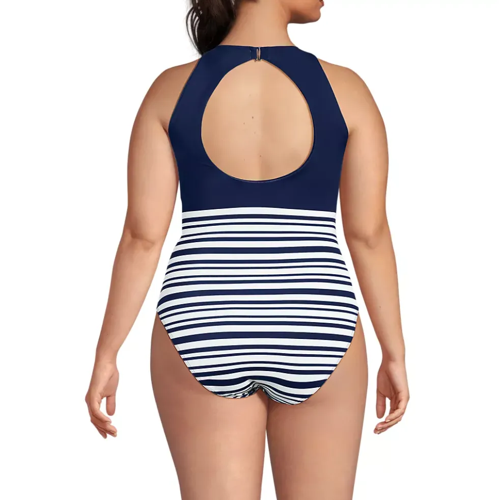 Women's Tugless High Neck Portrait Back One Piece Swimsuit