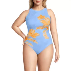 Women's Tugless High Neck Portrait Back One Piece Swimsuit