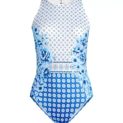 Women's Tugless High Neck Portrait Back One Piece Swimsuit