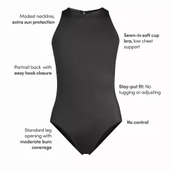 Women's Tugless High Neck Portrait Back One Piece Swimsuit