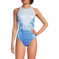 Women's Tugless High Neck Portrait Back One Piece Swimsuit
