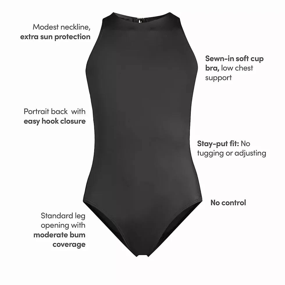 Women's Tugless High Neck Portrait Back One Piece Swimsuit