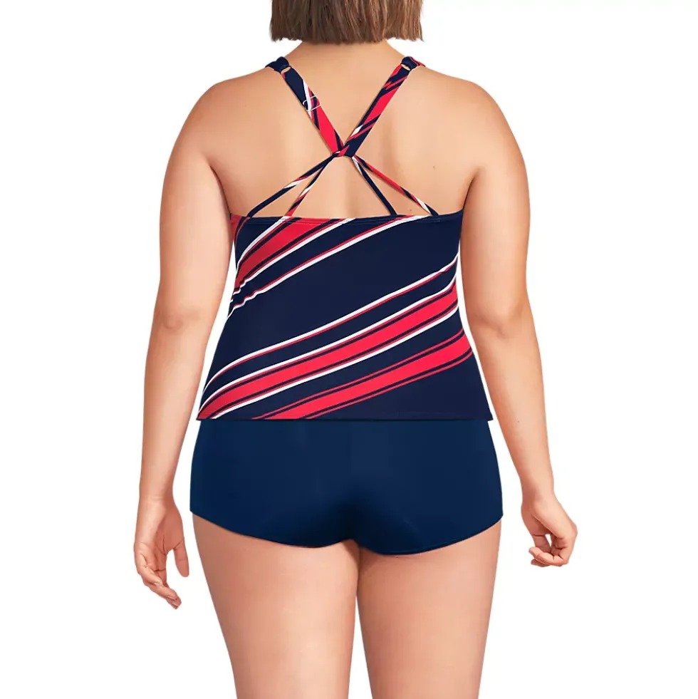Women's Tugless High Neck Strappy Back Tankini Top