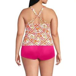 Women's Tugless High Neck Strappy Back Tankini Top