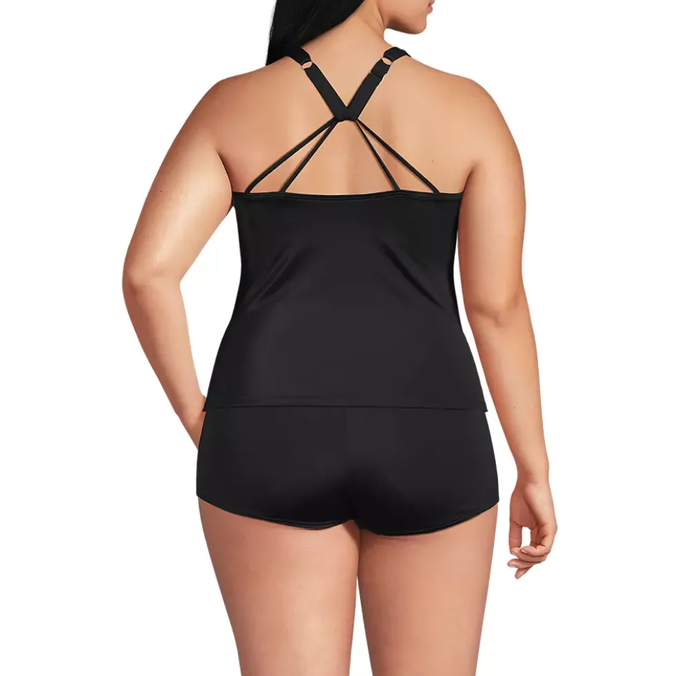 Women's Tugless High Neck Strappy Back Tankini Top