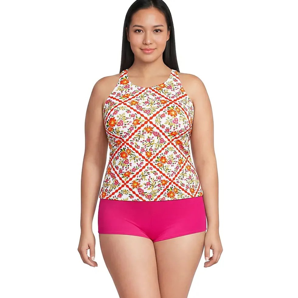 Women's Tugless High Neck Strappy Back Tankini Top