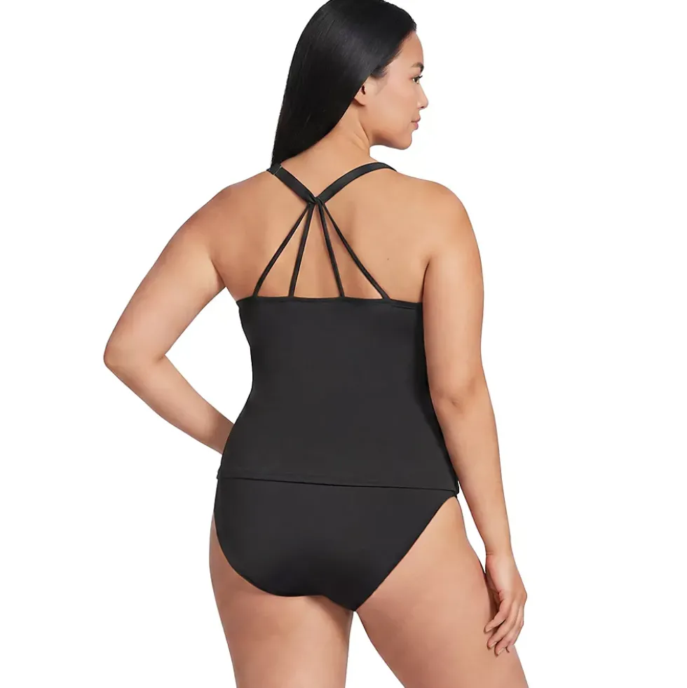 Women's Tugless High Neck Strappy Back Tankini Top