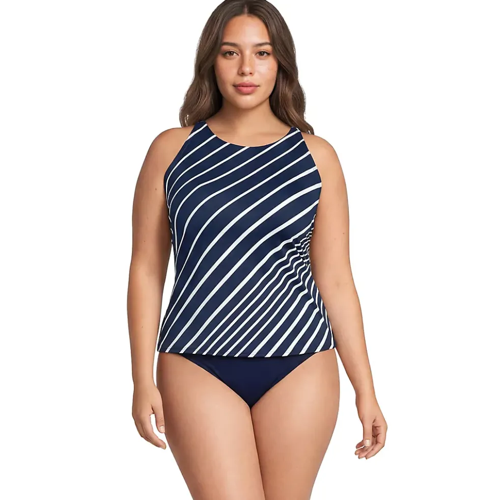 Women's Tugless High Neck Strappy Back Tankini Top