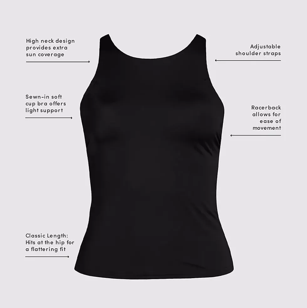 Women's Tugless High Neck Strappy Back Tankini Top