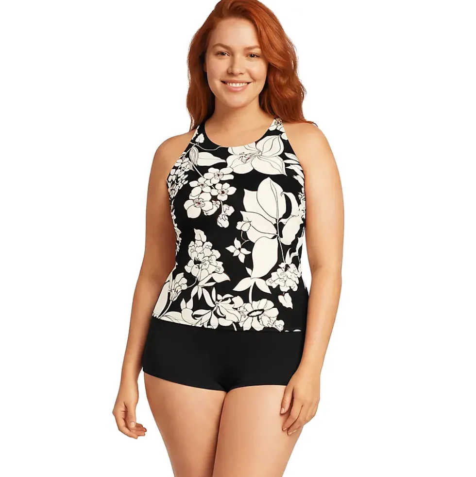 Women's Tugless High Neck Strappy Back Tankini Top