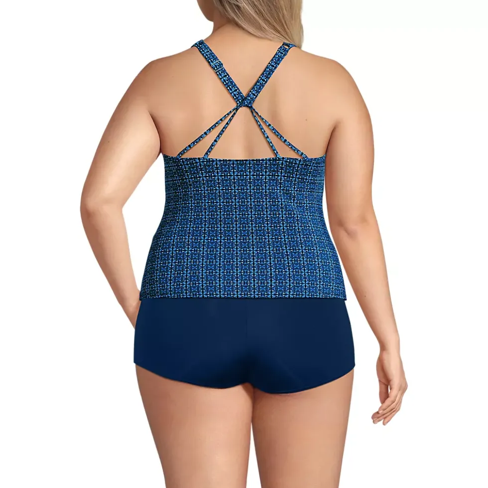 Women's Tugless High Neck Strappy Back Tankini Top