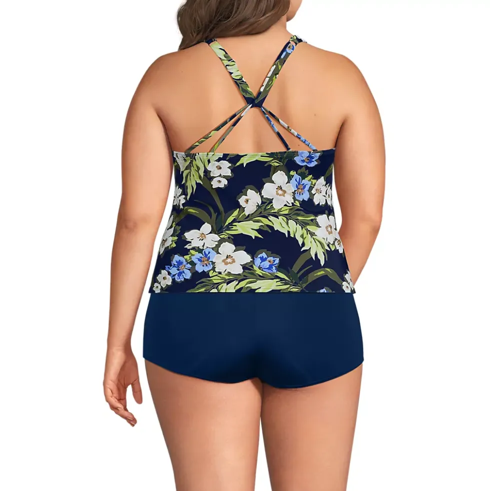 Women's Tugless High Neck Strappy Back Tankini Top