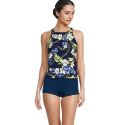 Women's Tugless High Neck Strappy Back Tankini Top