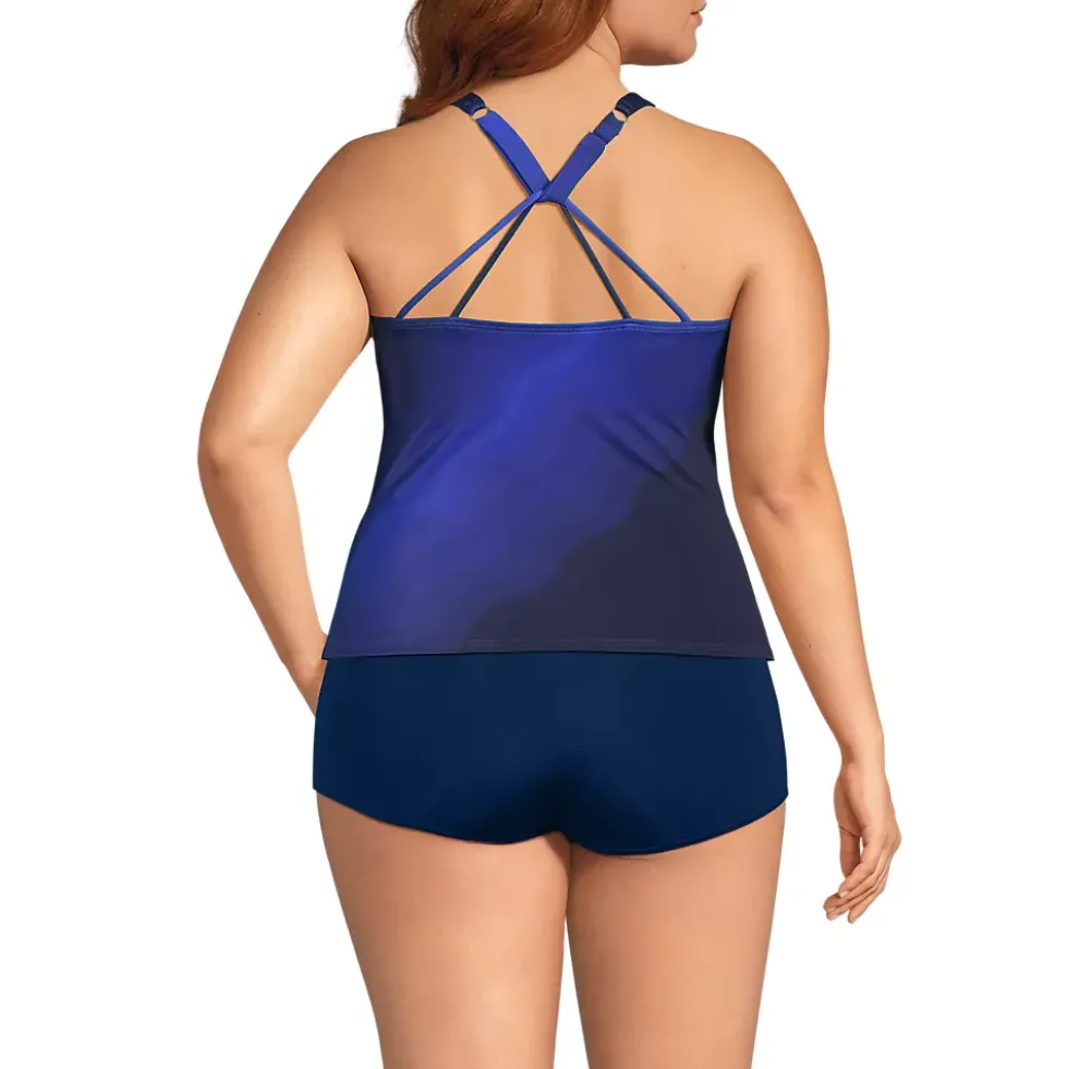 Women's Tugless High Neck Strappy Back Tankini Top