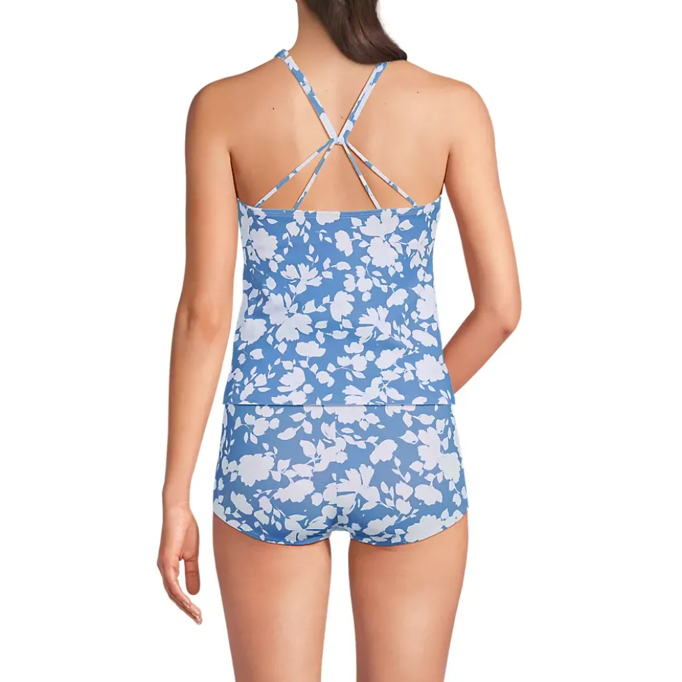 Women's Tugless High Neck Strappy Back Tankini Top