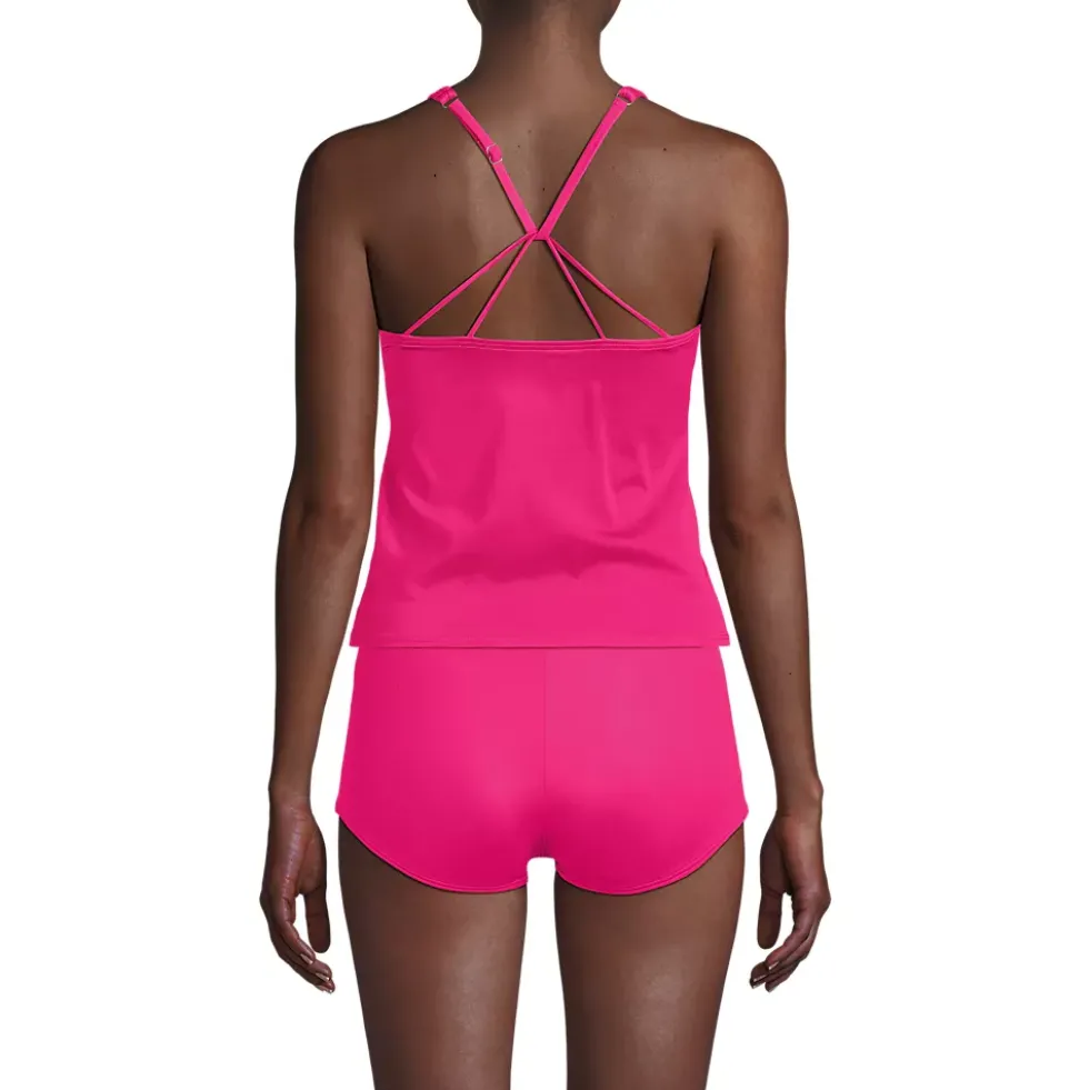 Women's Tugless High Neck Strappy Back Tankini Top