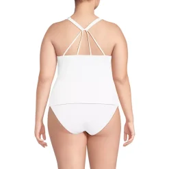 Women's Tugless High Neck Strappy Back Tankini Swimsuit Top