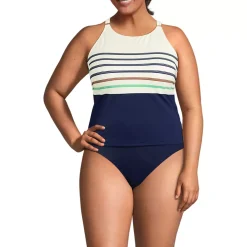 Women's Tugless High Neck Strappy Back Tankini Swimsuit Top