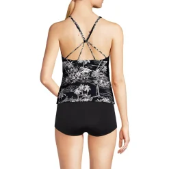Women's Tugless High Neck Strappy Back Tankini Swimsuit Top