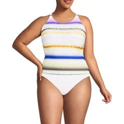 Women's Tugless High Neck Strappy Back Tankini Swimsuit Top