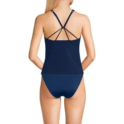 Women's Tugless High Neck Strappy Back Tankini Swimsuit Top