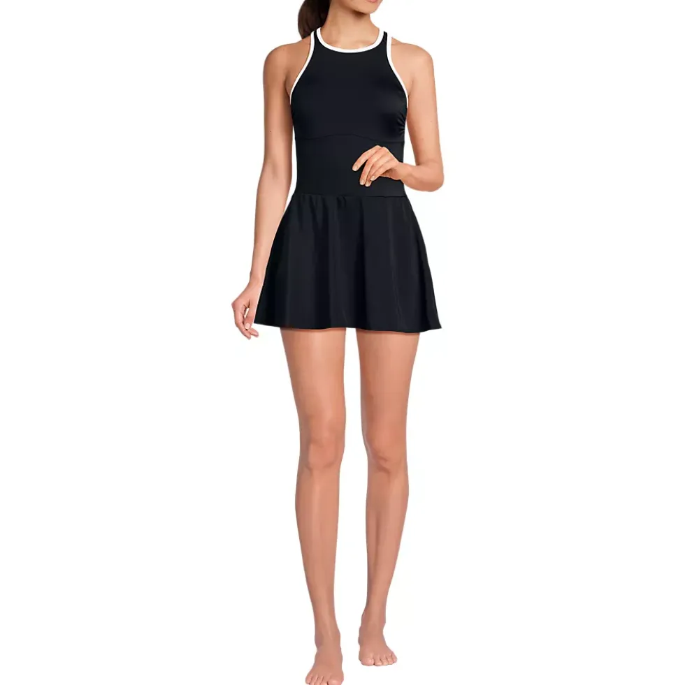 Women's Tugless High Neck Swim Dress Swimsuit