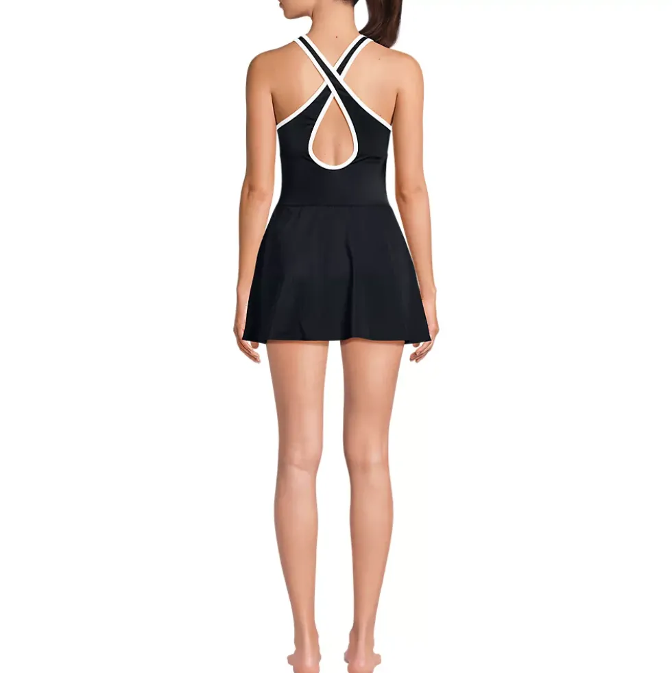 Women's Tugless High Neck Swim Dress Swimsuit