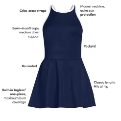 Women's Tugless High Neck Swim Dress Swimsuit