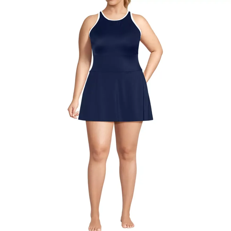 Women's Tugless High Neck Swim Dress Swimsuit