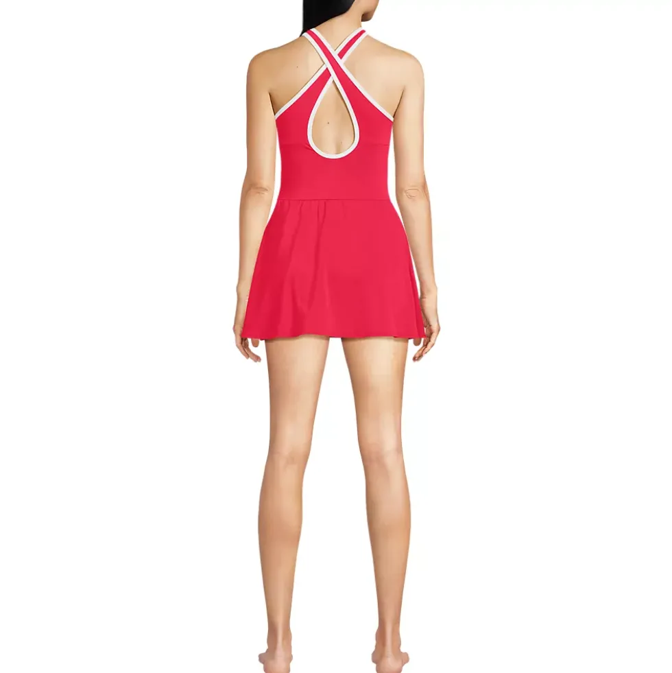 Women's Tugless High Neck Swim Dress Swimsuit