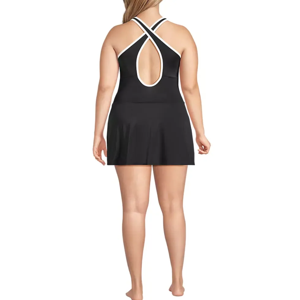 Women's Tugless High Neck Swim Dress Swimsuit