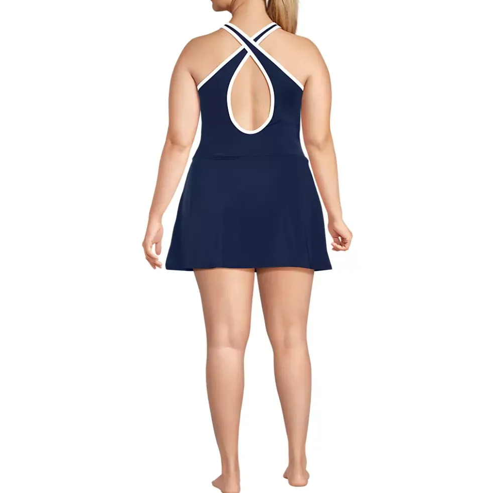 Women's Tugless High Neck Swim Dress Swimsuit