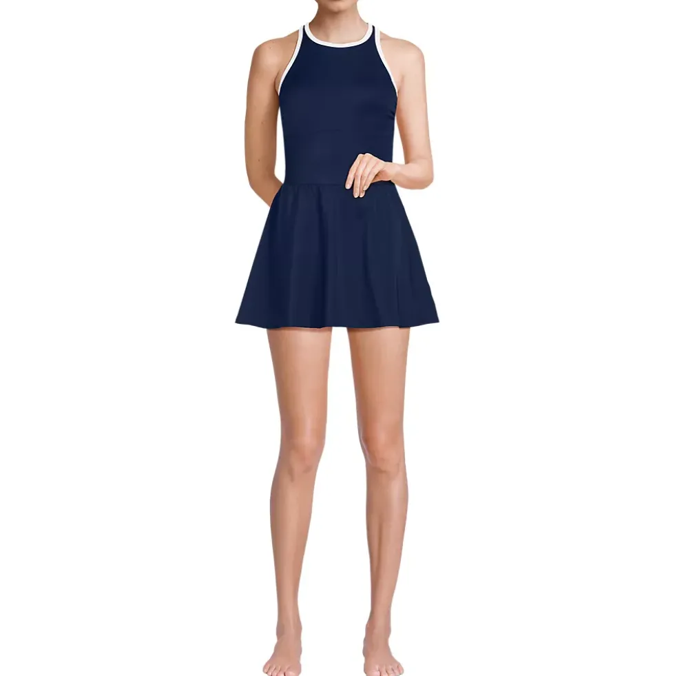 Women's Tugless High Neck Swim Dress Swimsuit