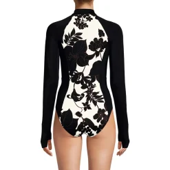 Women's Tugless Long Sleeve Rash Guard One Piece Swimsuit
