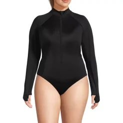 Women's Tugless Long Sleeve Rash Guard One Piece Swimsuit