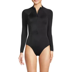 Women's Tugless Long Sleeve Rash Guard One Piece Swimsuit