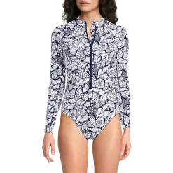 Women's Tugless Long Sleeve Rash Guard One Piece Swimsuit