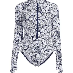 Women's Tugless Long Sleeve Rash Guard One Piece Swimsuit