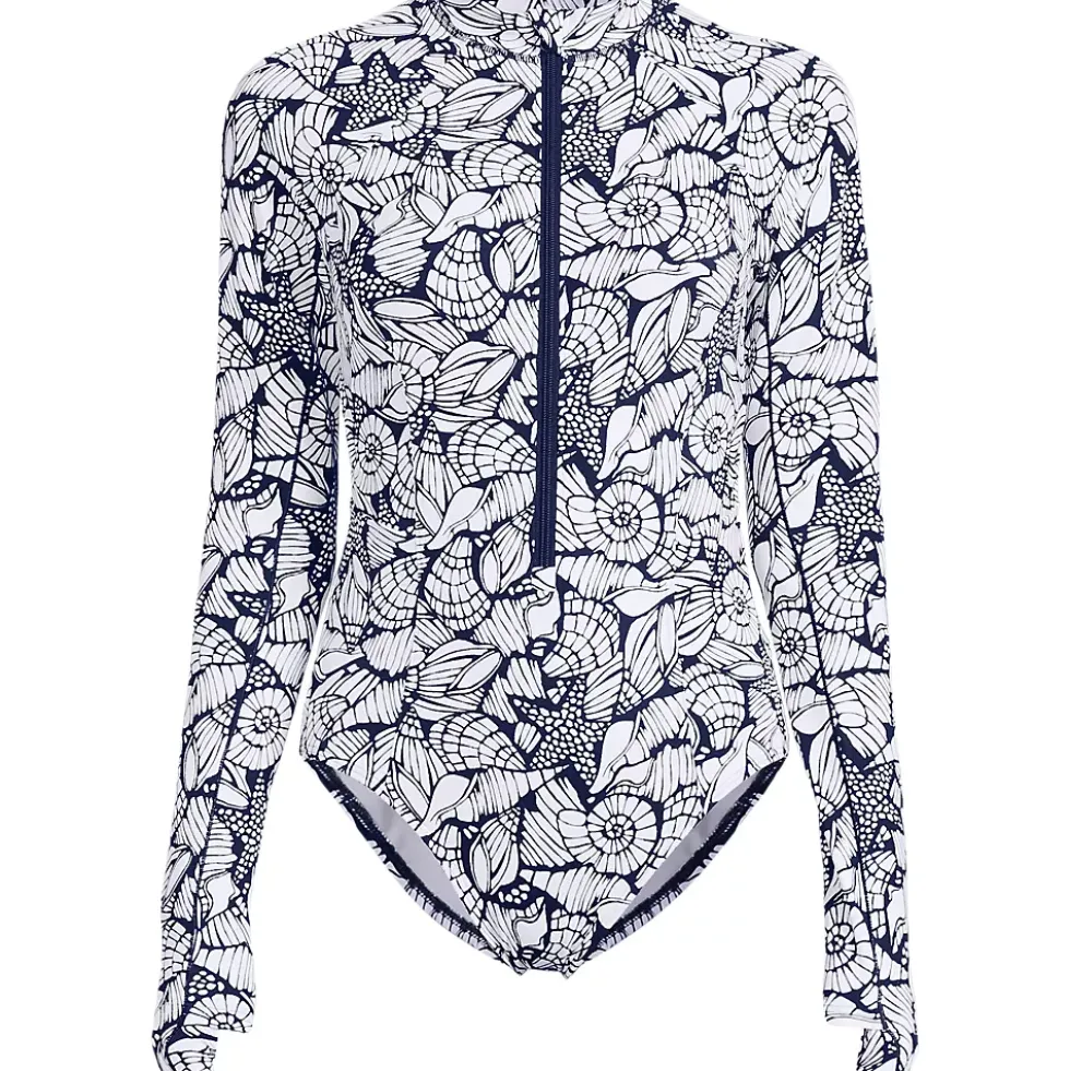 Women's Tugless Long Sleeve Rash Guard One Piece Swimsuit