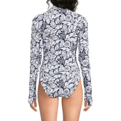Women's Tugless Long Sleeve Rash Guard One Piece Swimsuit
