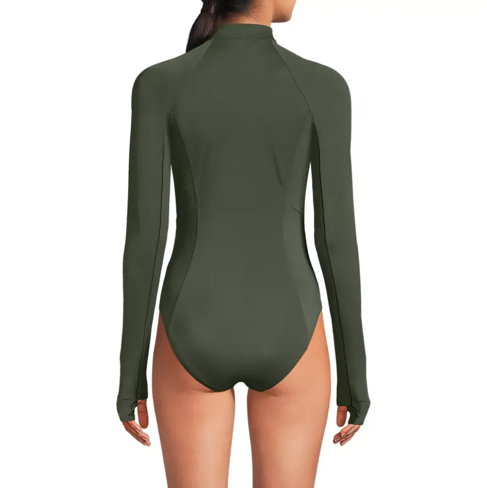 Women's Tugless Long Sleeve Rash Guard One Piece Swimsuit