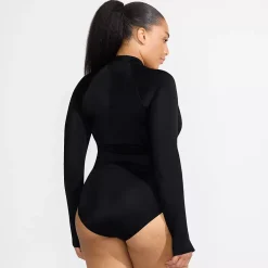 Women's Tugless Long Sleeve Rash Guard One Piece Swimsuit