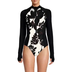 Women's Tugless Long Sleeve Rash Guard One Piece Swimsuit