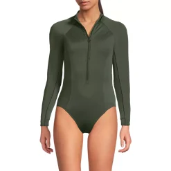 Women's Tugless Long Sleeve Rash Guard One Piece Swimsuit